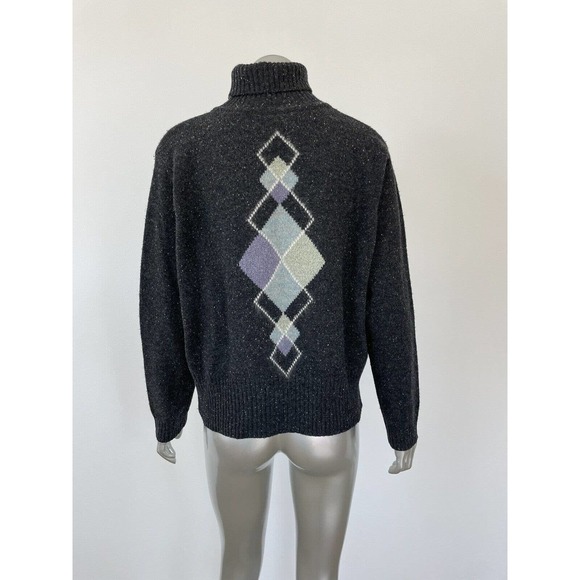 Valerie Stevens Argyle Sweater Women's Size Small Gray Wool Diamond Pullover - Picture 2 of 9